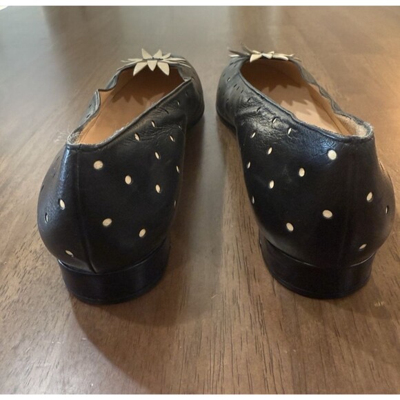 Black Leather Daisy Flats Women’s 9 Designer Maud Frizon Paris Flower Appliqué - Picture 7 of 11